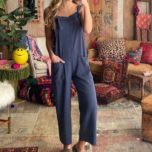 Natural Life Carly Wide-Leg Jumpsuit - Navy/Denim blue, cropped, medium